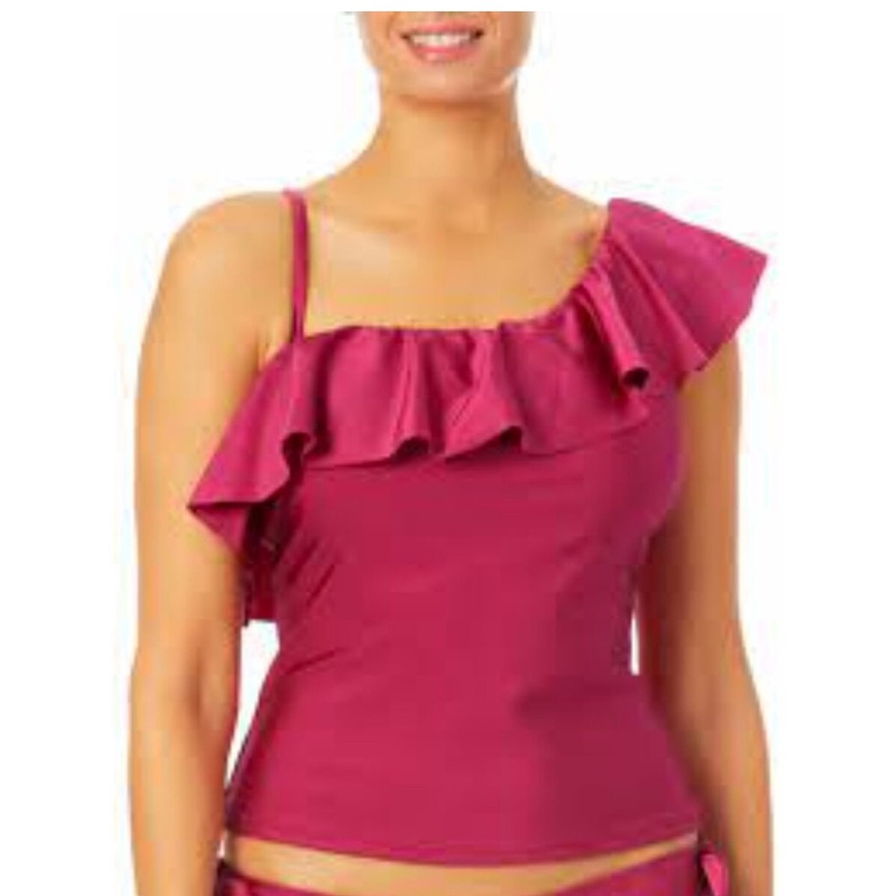 Time and Tru One shoulder Ruffled tankini swimsuit top XL